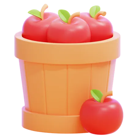 Apples in Wooden Bucket  3D Icon