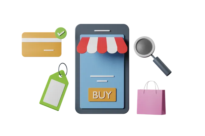 Paiement par carte sur l'application E-commerce  3D Illustration