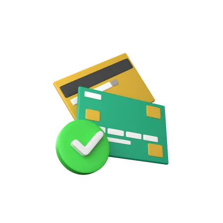 Credit Card With Green Check Mark Icon For Approve Correct And Pass Business Money Finance And Management Realistic Cartoon Concept 3D Icon