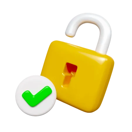 3 D Yellow Unlocked Padlock Icon With Green Check Symbol Security Concept Icon Isolated On White Background 3 D Rendering Illustration Clipping Path 3D Icon
