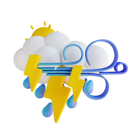 Éclairs de pluie orageuse après-midi  3D Illustration