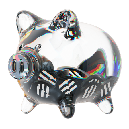 Apt Clear Glass Piggy Bank With Decreasing Piles Of Crypto Coins  3D Icon