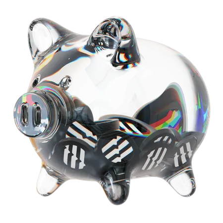 Apt Clear Glass Piggy Bank With Decreasing Piles Of Crypto Coins  3D Icon