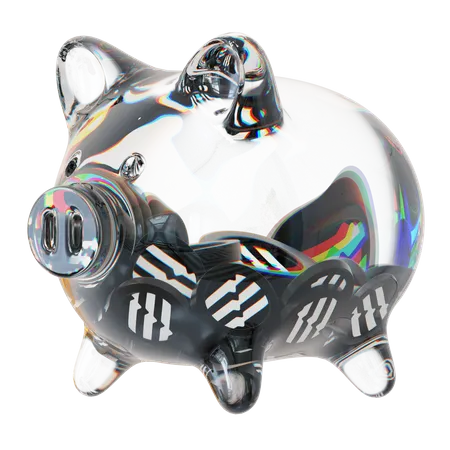 Passendes Sparschwein aus klarem Glas mit abnehmendem Stapel an Kryptomünzen  3D Icon