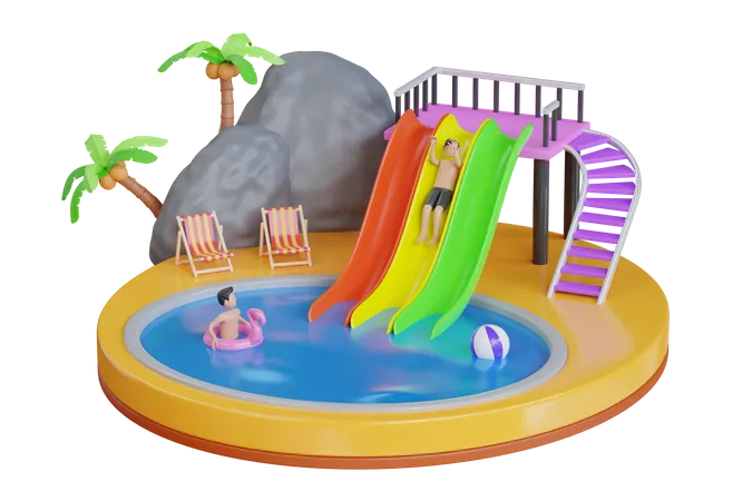 3 D Aqua Park With Water Slides Playground Slide Play Area For Children 3 D Illustration 3D Illustration