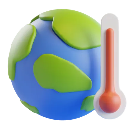 Ilustracao 3 D Do Icone Do Aquecimento Global Com Terra E Termometro Vermelho 3D Icon