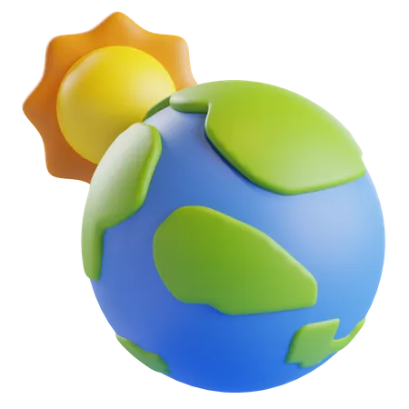 Ilustracao 3 D Do Icone Do Aquecimento Global Com Terra E Sol 3D Icon