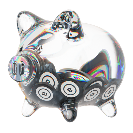 Ar Clear Glass Piggy Bank With Decreasing Piles Of Crypto Coins  3D Icon