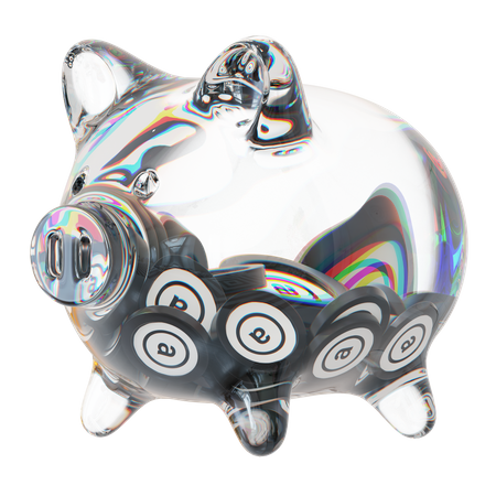 AR-Sparschwein aus klarem Glas mit abnehmendem Stapel an Kryptomünzen  3D Icon