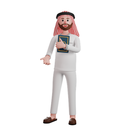 Arab man holding quran book  3D Illustration