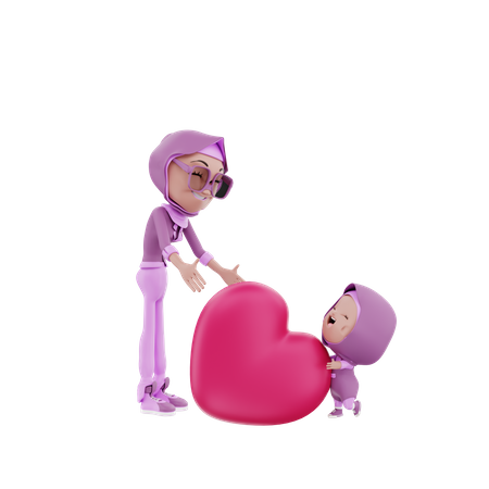Arabic child giving heart to mother  3D Icon