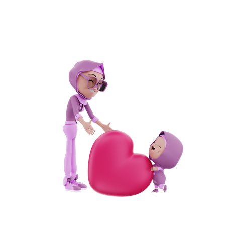 Arabic child giving heart to mother 3D Illustration