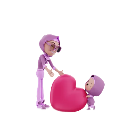 Arabic child giving heart to mother  3D Illustration
