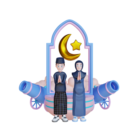 Arabic Couple doing Eid prayer  3D Icon