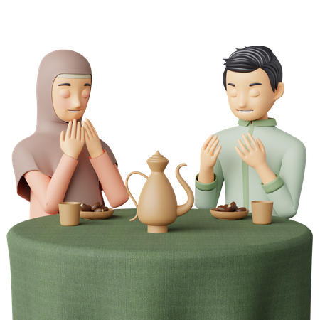 Arabic Couple doing Ifthar Party  3D Illustration