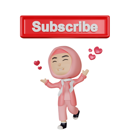 Arabic girl presenting subscribe button  3D Icon