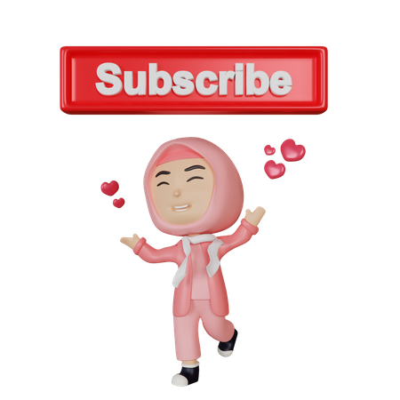 Arabic girl presenting subscribe button  3D Illustration