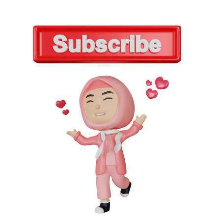 Arabic girl presenting subscribe button 3D Illustration