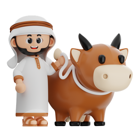 Arabic Man Carrying Cow  3D Illustration