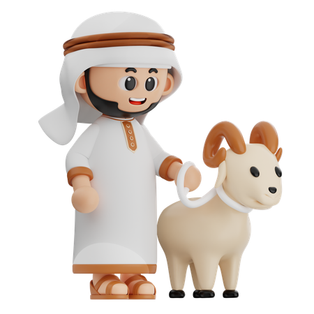 Arabic Man Carrying Goat  3D Illustration