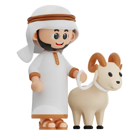 Arabic Man Carrying Goat  3D Illustration