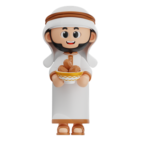 Arabic Man Holding Kurma  3D Illustration