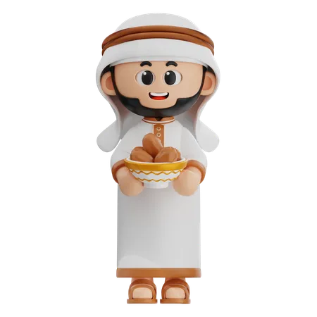 Arabic Man Holding Kurma  3D Illustration