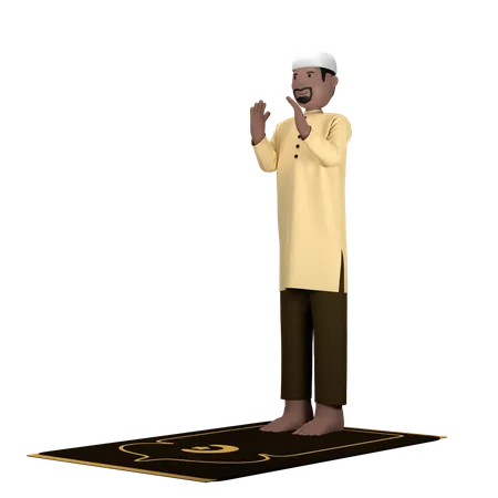 Arabic Man in Takbir Pose  3D Illustration
