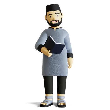 Arabic Man reading Quran  3D Illustration