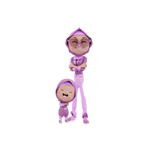 Arabic mother and child standing together  3D Illustration