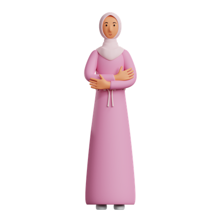 Arabic woman standing with folded hands 3D Illustration