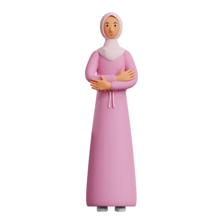 Arabic woman standing with folded hands  3D Illustration