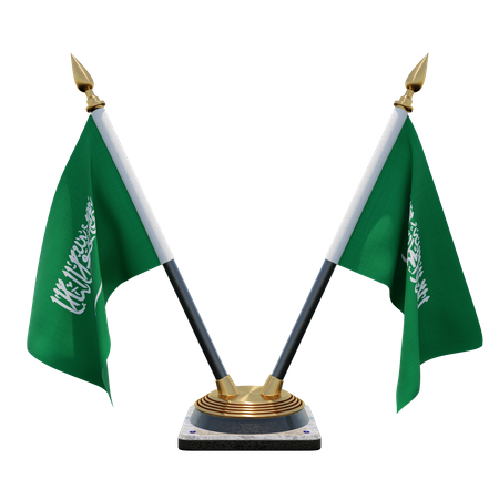 Support de drapeau de bureau double (V) d'Arabie Saoudite  3D Icon