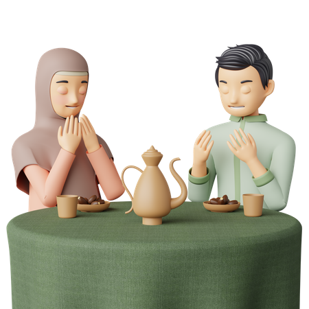Arabisches Paar bei der Ifthar-Party  3D Illustration