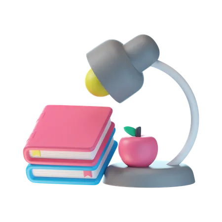 Arbeitslampe und Bücher  3D Icon