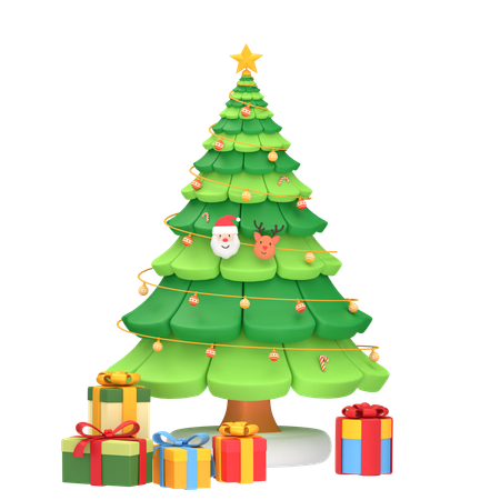 Árbol de navidad con caja de regalo  3D Icon