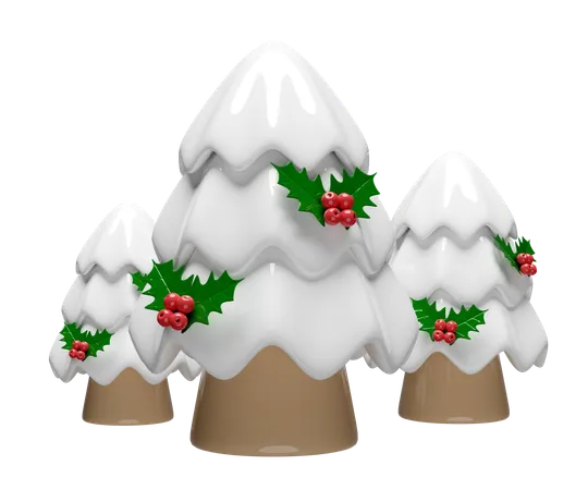 Árbol de navidad con hojas de baya de acebo  3D Illustration