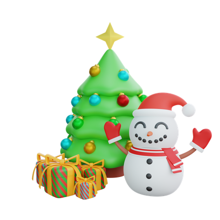 Árbol de navidad con muñeco de nieve  3D Icon