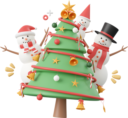 Árbol de navidad con muñeco de nieve  3D Icon