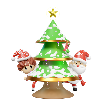 Árbol de Navidad con Papá Noel  3D Illustration