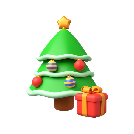 Árbol de navidad con regalo  3D Illustration