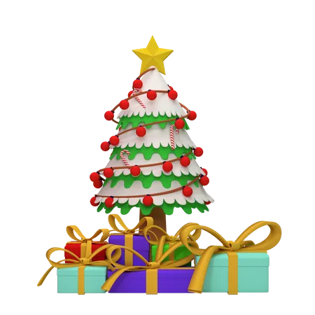 Árbol de navidad con regalo  3D Illustration