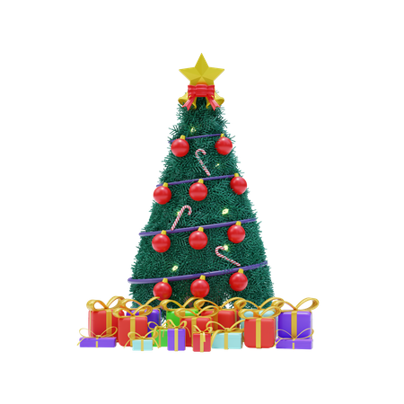 Árbol de navidad con regalo  3D Illustration