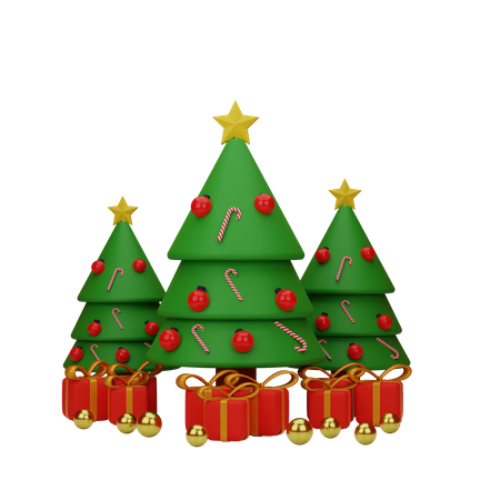 Árbol de navidad con regalo  3D Illustration