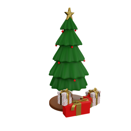 Árbol de navidad con regalos  3D Illustration