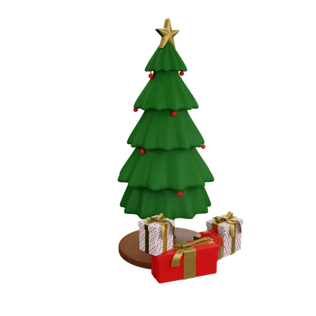 Árbol de navidad con regalos  3D Illustration