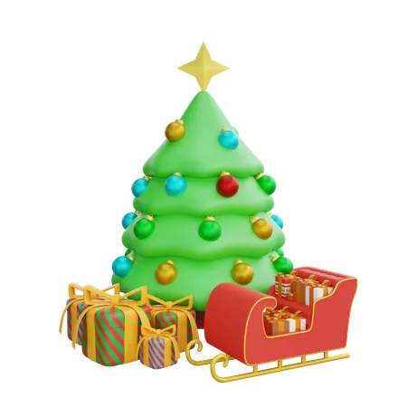 Árbol de navidad con trineo  3D Icon
