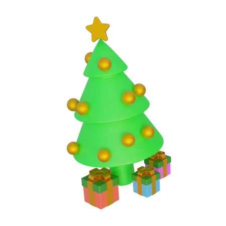 Árbol de navidad y regalo  3D Icon