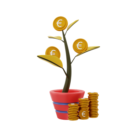 Árbol de dinero en euros creciendo  3D Illustration