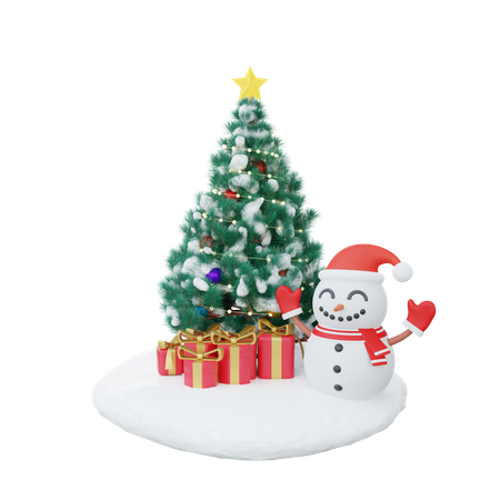 Arbre de Noël avec bonhomme de neige  3D Icon